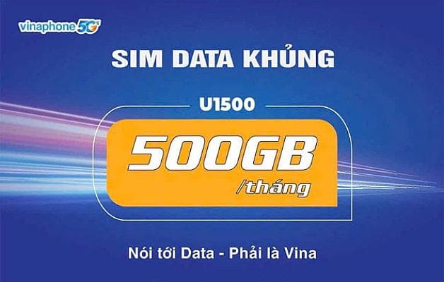 SIM Vina U1500 - 500GB/Tháng, 12 tháng không lo hết data